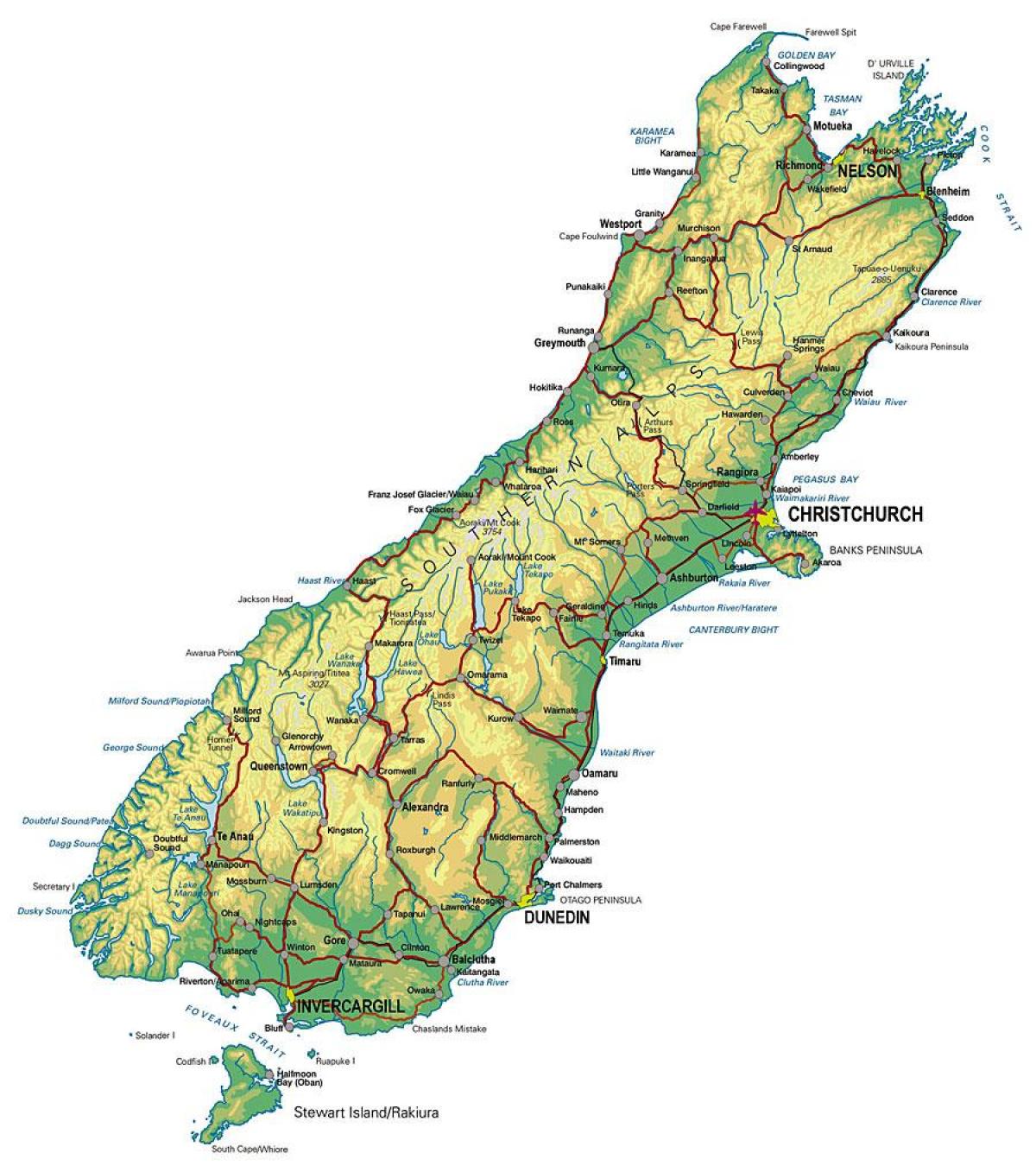 מפה של דרום ניו זילנד