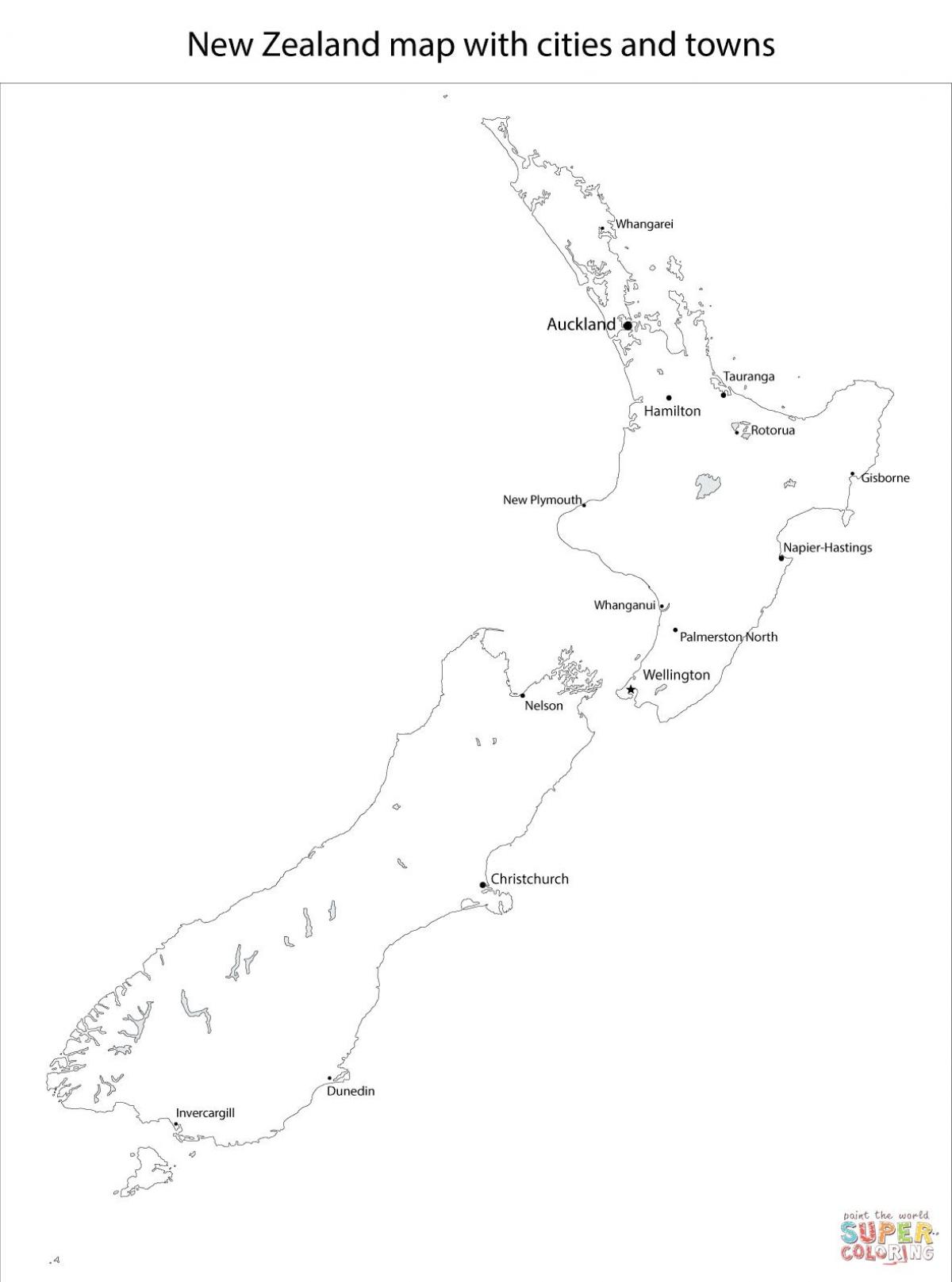 ניו זילנד המפה עם ערים ועיירות