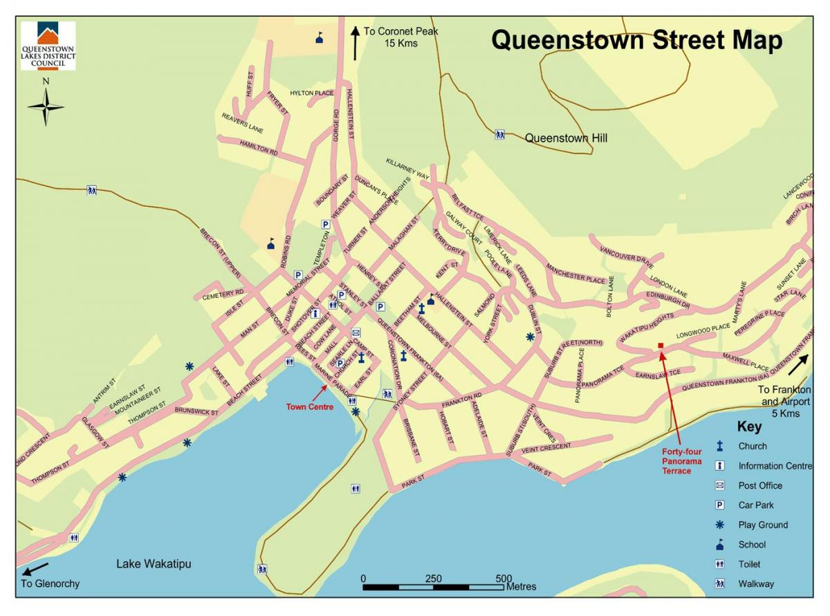 מפת רחובות של קווינסטאון ניו זילנד